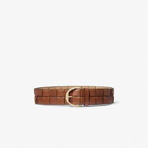 MICHAEL Michael Kors Woven Leather Belt In Luggage Size S/M
